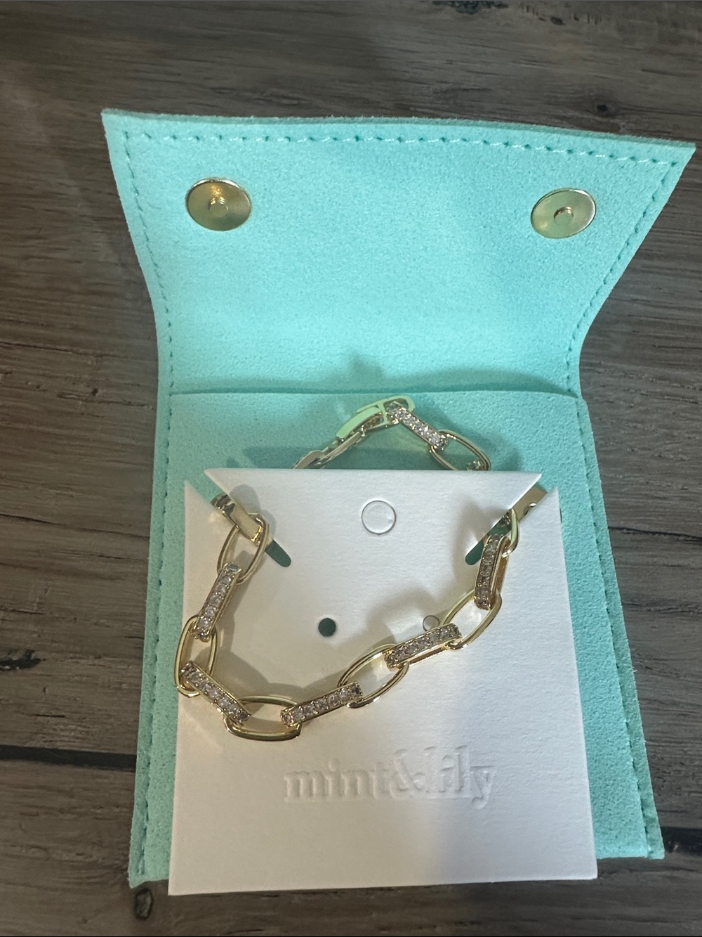 mint&lily Gold Link Bracelet with Pavé Crystal Accents - Mint